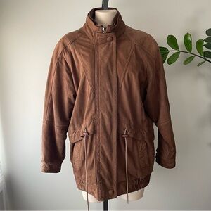 Vintage Architect Genuine Leather Zip Jacket Brown Cinchable Unisex Size Small